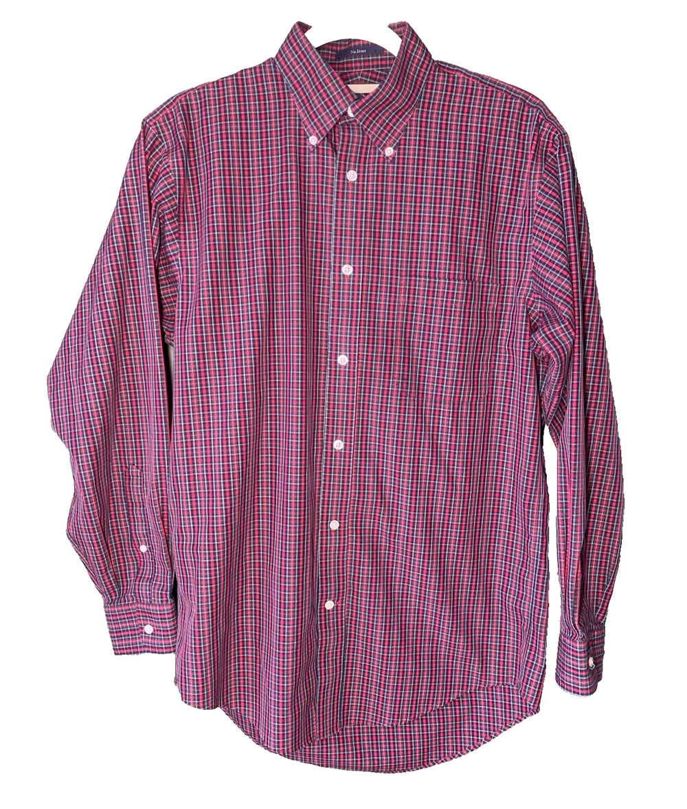 Lands End Shirt Mens 14 1/2-32 Tartan Plaid No Iron Classic Preppy Long Sleeve